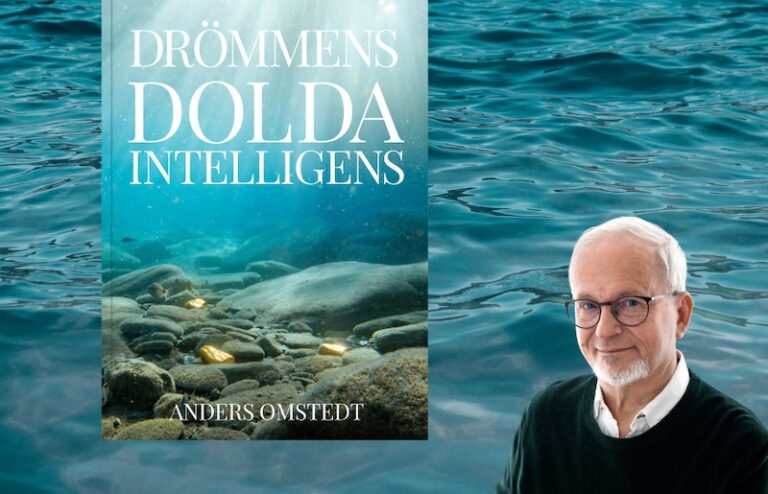 Bokomslag: Drömmens dolda intelligens med hav i bakgrunden och bild på Anders Omstedt,