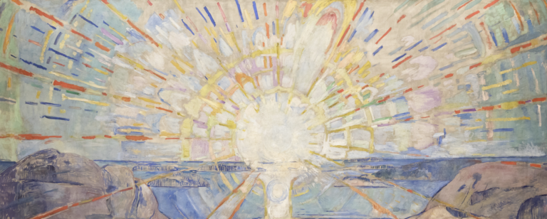 Edvard Munchs målning Solen. Ett utsnitt.